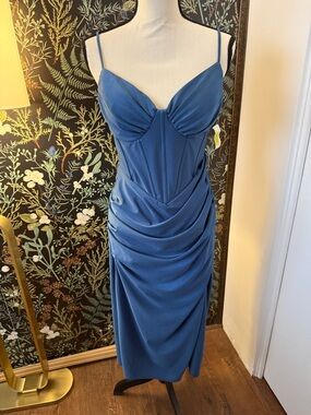 Elegant Blue Ruched Slip Dress